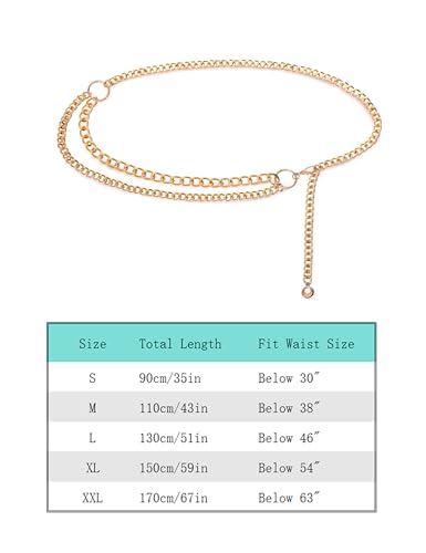 FAN&LOUIS Gold Waist Chain Belt for Women Dresses Metal Link Dangling Cinturones De Mujer - size: L:Fits waist size 39