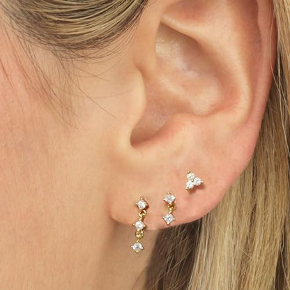 Gold Plated Earrings for Women, 14k Gold Plated Earring Stack Hypoallergenic Pearl Drop Earring Dainty Earrings for Women Trendy Cute Small Huggie Hoop Earring Fashion Womens Jewelry - color: 3 CZ stud