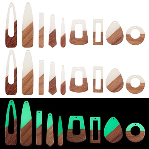 FASHEWELRY Resin Wooden Pendants Vintage Bohemian Resin Wood Statement Oval Teardrop Rectangle Colorful Geometric Blank Pendant Boho Dangle Charms for DIY Necklace Earring Crafts Jewelry Making - color: Luminous-Geometry-98Pcs/box
