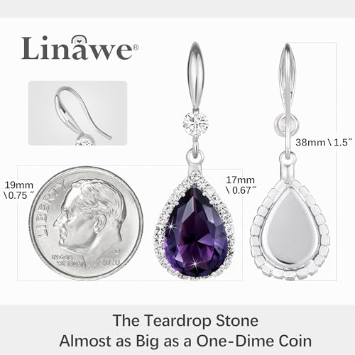 Linawe Imitation Diamond Dangle Earrings for Women Trendy, Rhinestone Drop Chandelier Earrings, Teardrop Crystal Cubic Zirconia Wedding Jewelry Set, 14K Gold/Rose Gold/Silver Tone - color: Silver,Feb