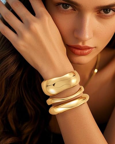 Chunky Gold Bangle Bracelets for Women, Gold Twist Cuff Bracelet | Trendy Stackable Bangles Set Fashion Jewelry Gifts - color: 3PCS Gold