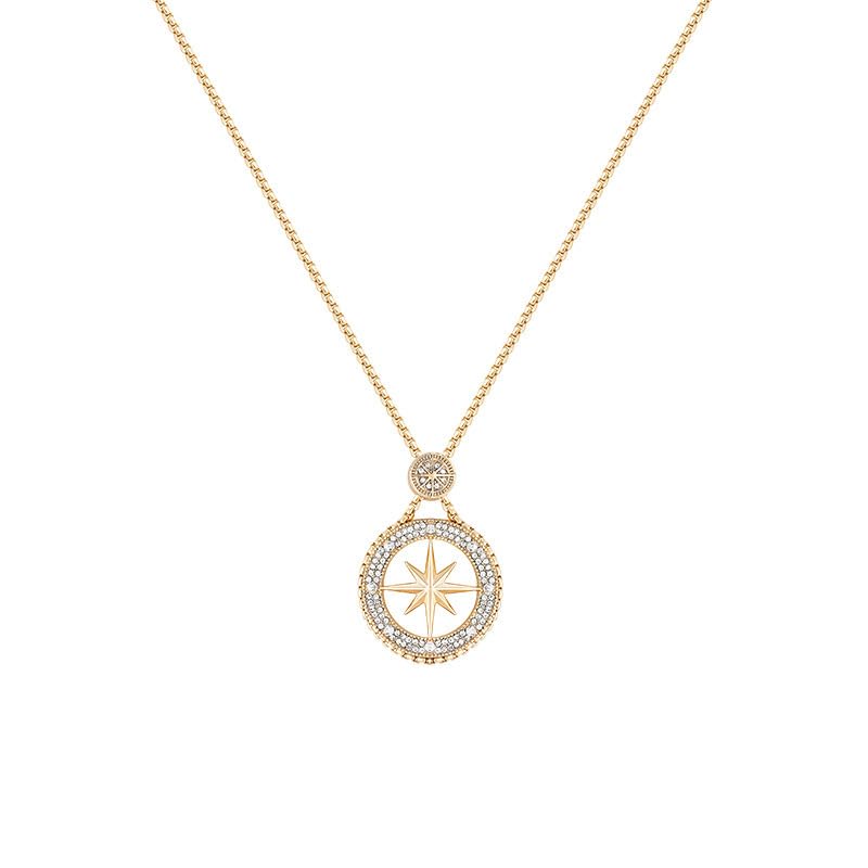 18K Gold Plated Compass Star Statement Pendant Necklace with Cubic Zirconia Accents