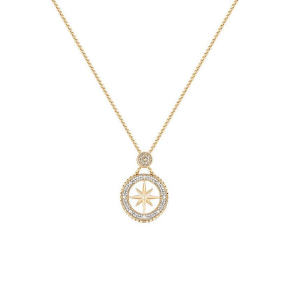 18K Gold Plated Compass Star Statement Pendant Necklace with Cubic Zirconia Accents