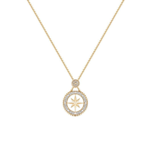 18K Gold Plated Compass Star Statement Pendant Necklace with Cubic Zirconia Accents