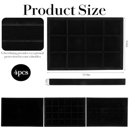 Stackable Jewelry Trays 4 Set Black Drawer Organizer Velvet | versatile 4-piece set, soft velvet lining, space-saving stackable design, customizable organization, easy maintenance