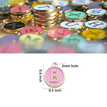 A-Z Letter Charms Round Enamel Alphabet Initial Pendant for Jewelry Making,Double-Side for Necklace Bracelet Earring DIY Craft - color: 1 set(26pcs)-Golden