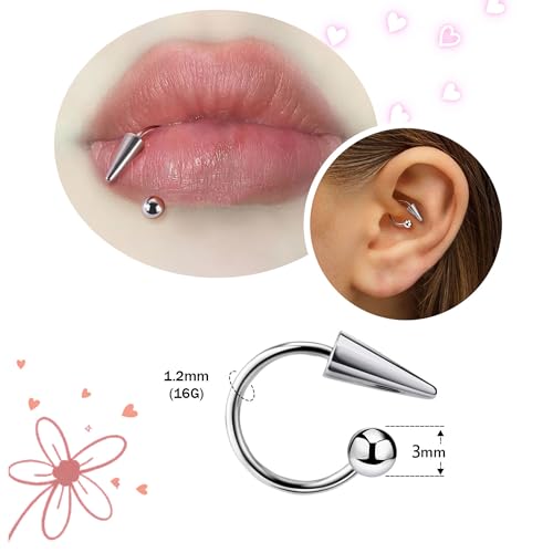 Zolure 16g Lip Rings Horseshoe Labret Jewelry Lip Barbell Ring Spike Snake Bite Piercing Jewelry Tragus Helix Earrings Studs Medusa Piercing for Women Men - color: 16G 8mm #2