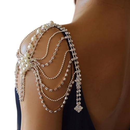 1Pcs Rhinestone Tassel Shoulder Chain Straps,Crystal Lingerie Straps,Wedding Bridal Shoulder Bra Body Jewelry for Women - color: Silver