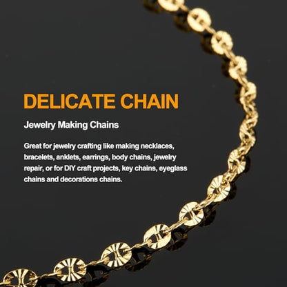 KYUNHOO 9.8 Feet Stainless Steel Jewelry Making Chains for Crafting | Gold Plated Chains Bulk Embossed Oval Chain Links with Lobster Clasps Jump Rings for Handcraft Making Supplies - color: Embossed Oval Gold