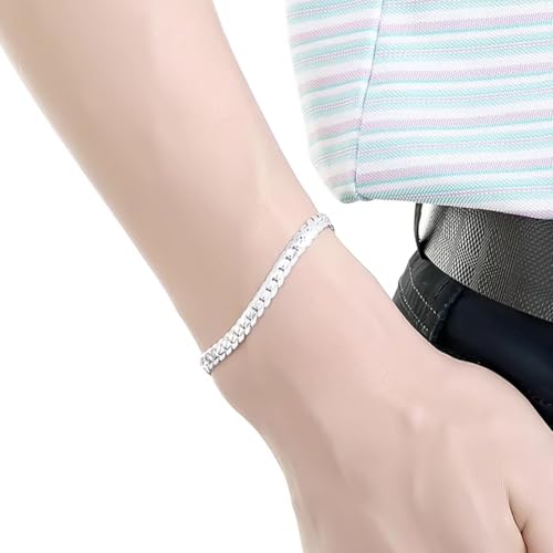 Cuban Link Chain Sparkly Silver Bracelet Hip Hop Diamond Link Bracelets Stainless Steel Hand Chain for Men Women