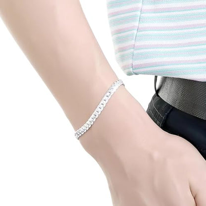 Cuban Link Chain Sparkly Silver Bracelet Hip Hop Diamond Link Bracelets Stainless Steel Hand Chain for Men Women