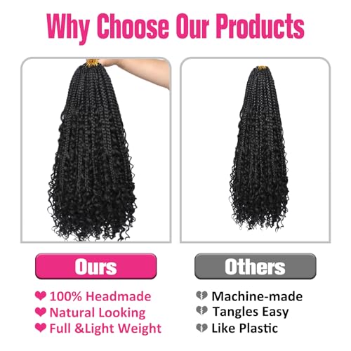 Unionbeauty Boho Box Braids Crochet Hair 16 Inch Black Goddess Box Braids Crochet Hair Curly Ends 8 Packs Bohemian Hippie Box Braids Synthetic Braiding Hair for Black Woman Crochet Box Braids 1B# - color: 1B#, size: 16 Inch (Pack of 8)