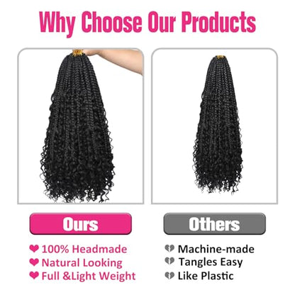 Unionbeauty Boho Box Braids Crochet Hair 16 Inch Black Goddess Box Braids Crochet Hair Curly Ends 8 Packs Bohemian Hippie Box Braids Synthetic Braiding Hair for Black Woman Crochet Box Braids 1B# - color: 1B#, size: 16 Inch (Pack of 8)