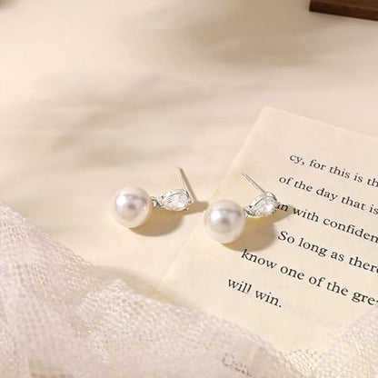 Pearl Earrings for Women:Gold Wedding Dangle Drop Earring Pearl Jewelry | 14K Gold Plated Pearl Drop Earrings for Women,Dainty Wedding Bride Earring Studs,Gold Dangle Drop Earring,Waterproof Jewelry - size: 1 pcs-8