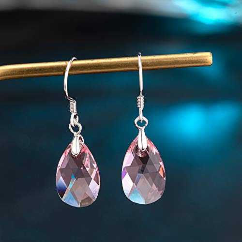 Austrian Crystal Teardrop Drop Earrings for Women, French Hook | 925 Sterling Silver Hook, Crystal Dangle Earrings, Sparkly Teardrop Stone, Lightweight Feel, Day-To-Evening Wear - color: Pink