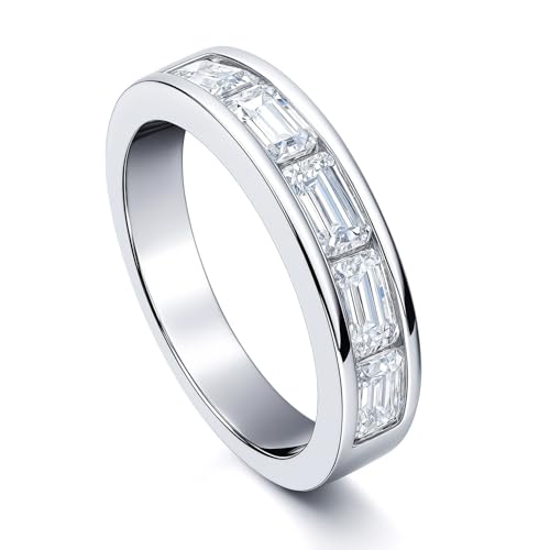 BERRICLE Sterling Silver CZ Rings Stackable Half Eternity Band Ring for Women, Channel Set Cubic Zirconia - Cushion, Emerald, Princess Cut - style: Emerald Cut
