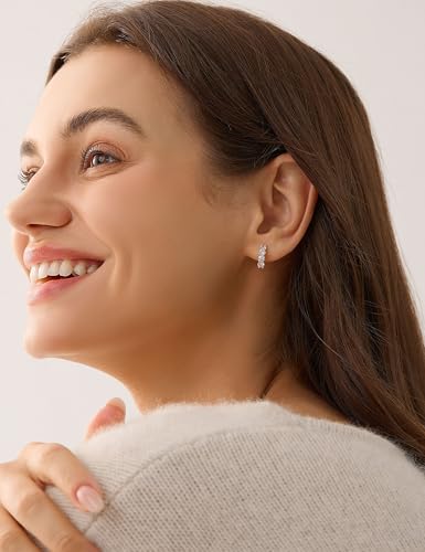 ASHINE 14k Gold Plated Huggie Earrings for Women, Small Hypoallergenic Stainless Steel Post Cuff Hoop Ear Ring Trendy Non Tarnish Cartilage Piercing Dainty Cubic Zirconia Jewelry - color: Rose Gold