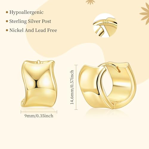 925 Sterling Silver Hoop Earrings for Women Chunky Small Huggie Earrings | Hypoallergenic Lightweight Huggy Earrings Crafted with 925 Sterling Silver Posts Fashion Jewelry Gifts - color: Gold