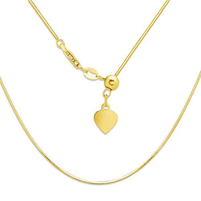 Sterling Silver, Rose or Gold Tone Italian Adjustable Square 8-sided Diamond-Cut Snake Bolo Chain (from 12" to 22") - color: gold-plated