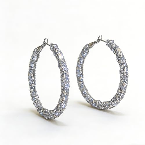 Hoop Earrings for Women, Hypoallergenic Stainless Steel Lightweight Thin Large Big Hoops Earrings Set for Women, Non Tarnish for Jewelry Gift 40MM - color: Diamond Earrings-49mm