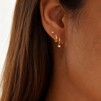 Gold Plated Earrings for Women, 14k Gold Plated Earring Stack Hypoallergenic Pearl Drop Earring Dainty Earrings for Women Trendy Cute Small Huggie Hoop Earring Fashion Womens Jewelry - color: SET24