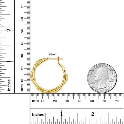 Hoop Earrings for Women, 14K Gold Sterling Silver Chunky Twisted Hoops Earring Hypoallergenic Ear Jewelry - color: Gold-28mm