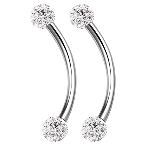 Surgical Steel Curved Barbell Ring 16g 5/16 8mm 3mm Ferido Ball Helix Earring Eyebrow Piercing Jewelry Choose Colors and Size - color: 2pcs 12mm Clear
