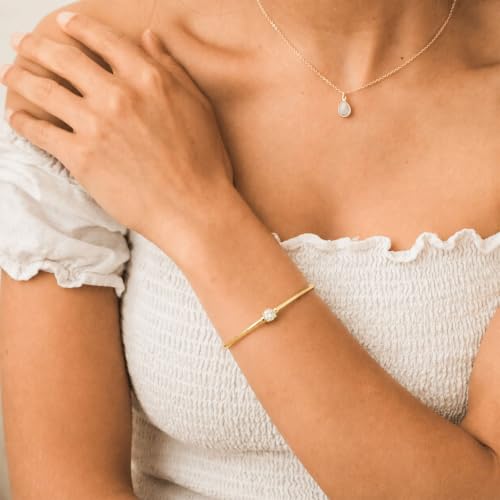 Gold Cuff Bracelets for Women, 14K Gold Plated Dainty Open CZ Cuff Bracelet Adjustable Stackable Open Bangle Bracelet Birthday Jewelry Gift for Her - color: Round CZ-Gold