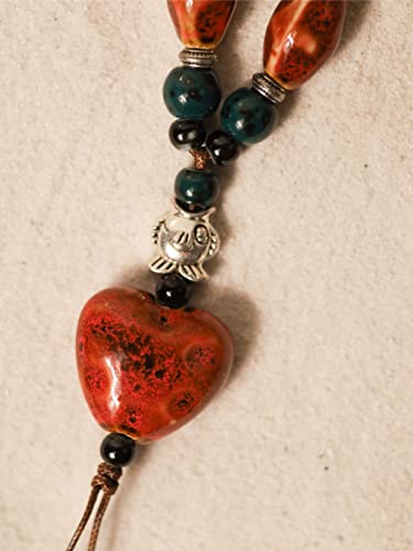 MINACHI Boho Hippie Colorful Ceramic Heart Bead Strand Necklace, Bohemian Summer Statement Jewelry Gift for Women - color: S02