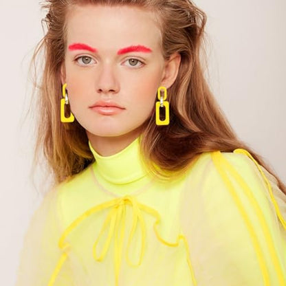 Geometric Square Earrings for Women Lightweight Colorful Color Block Acrylic Chunky Geometric Rectangle Oval Link Chain Statement Earring - style: Yellow Rectangle