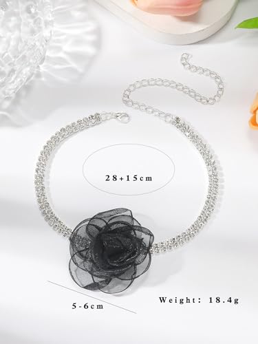 Rose Black Velvet Floral Choker Necklace - Camellia Daisy Rosette - Spring Summer Flower Jewelry - color: Black3