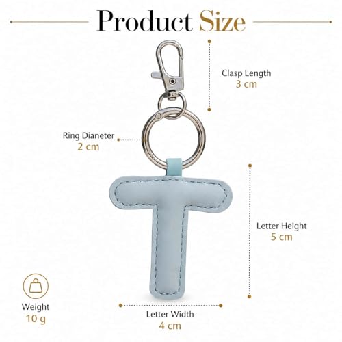 Initial Letter Keychain,Stainless Steel,Colorful Faux Leather Keyring for Backpack,Purse,Car Keys,Gift for Men Women - color: T