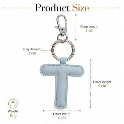 Initial Letter Keychain,Stainless Steel,Colorful Faux Leather Keyring for Backpack,Purse,Car Keys,Gift for Men Women - color: T