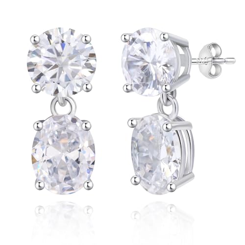 Cubic Zirconia Stud Earrings for Women,18K White Gold Plated,Women's 925 Sterling Silver Simulated CZ Earrings with Pear/Round/Princess/Oval Cut. - style: Oval-Round