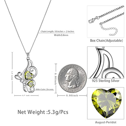 Butterfly Heart Necklace Birthstone Pendant Necklace Earrings Bracelet Women 925 Sterling Silver Animal Butterflies Birthstone Pendant Crystal Birthday Jewelry Wedding Gift - color: H.August-necklace