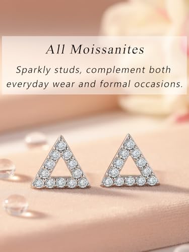 All Moissanites Sparkly Geometric Stud Earrings for Women, Solid 925 Sterling Silver with Rhodium/Gold Plated Hypoallergenic, Lightweight Comfy Earrings - color: Triangle - White Gold