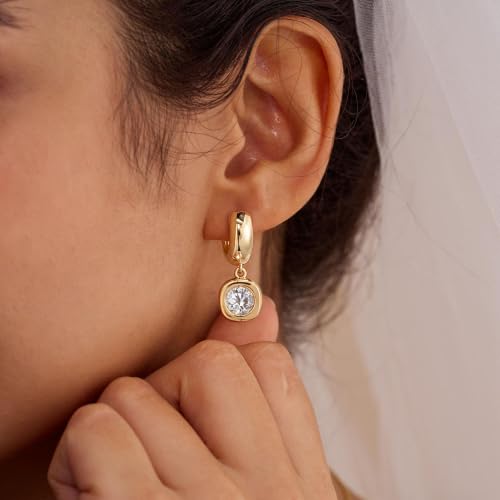 LLWOM Gold Dangle Earrings for Women-Trendy 14K Gold/Silver Plated Cubic Zirconia Huggie Hoop Earrings Teardrop Earrings Lightweight Hypoallergenic Statement Jewelry Gifts for Women - color: G-Dangle Hoop