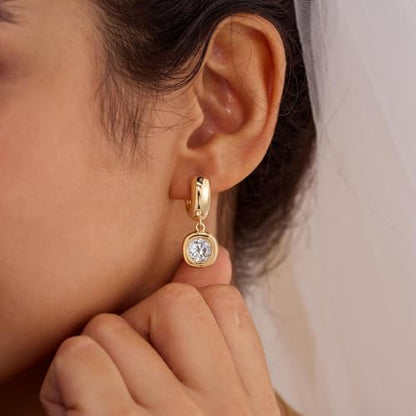 LLWOM Gold Dangle Earrings for Women-Trendy 14K Gold/Silver Plated Cubic Zirconia Huggie Hoop Earrings Teardrop Earrings Lightweight Hypoallergenic Statement Jewelry Gifts for Women - color: G-Dangle Hoop