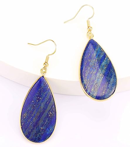 BaubleStar Natural Crystal Healing Stone Earrings Statement Teardrop Dangle Earrings for Women - color: Blue Stone