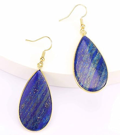 BaubleStar Natural Crystal Healing Stone Earrings Statement Teardrop Dangle Earrings for Women - color: Blue Stone