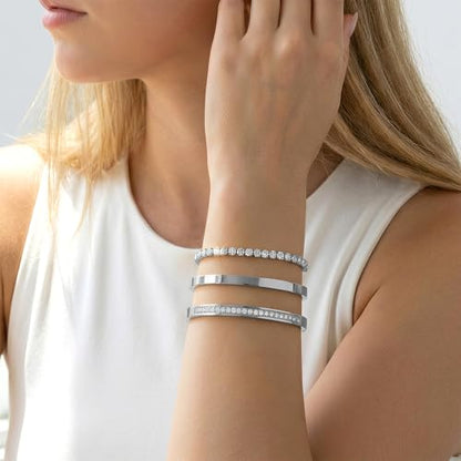 Camhanno Stackable Silver Bracelets for Women Stainless Steel Love & Friendship Bangle, Mothers Day Valentines Birthday Christmas Jewelry Gifts for Mom Her Wife Grandma - style: Silver Bracelet Stack 3pcs