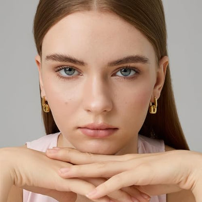 FRUMOS 18K Gold Plated Chunky Hoop Earrings for Women Fashion Thick Gold Hoops Set Jewelry for Birthday Christmas Gifts - color: Double Drop Earrings