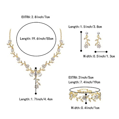 Women's Wedding Jewelry Set for Bride,Prom Bridal Accessories | Bling Crystal,Flower Leaf Cluster,Dangle Earrings Pendant Necklace Set,for Bridesmaid,Party Jewellery - color: 3Pcs-Clear Gold-Plated-Base
