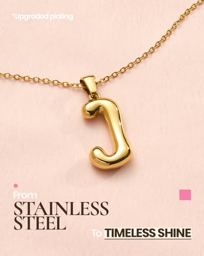 DoDoBeads Stainless Steel Initial Necklace, Waterproof 18K Gold Plated Necklace, Non-Tarnish Chunky Monogram Jewelry Gifts for Women, Mothers Day Gift - style: J