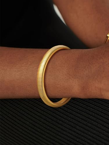 U7 Stretch Bracelets for Women Stainless Steel 18K Gold Plated Bangle Bracelets,Non Tarnish Link Bracelets,10mm,16mm,20mm - color: 01.Gold-10mm