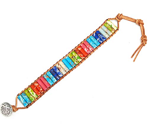 7 Chakra Bracelet Bohemian Handmade Leather Wrap Healing Protection Natural Stone Yoga Beaded Bracelets Boho Friendship Jewelry - color: Chakra 6