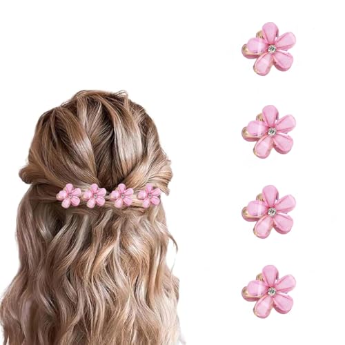 4 Pcs Small Mini Pearl Claw Clips with Flower Design, Sweet Artificial Bangs Clips Decorative Hair Accessories for Women Girls, Double Sided Flower Color G (Doesn’t Come with the Barrette) - color: Color G