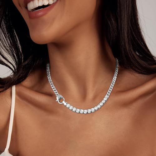 Luxval Tennis Necklace 14K Gold Plated Rhinestone Butterfly Choker Necklaces for women Dainty Zirconia Cut Faux Diamond chain 3mm - color: Silver-Cuban tennis