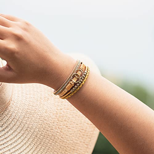 Chunky Boho Leather Wrap Bracelets Cowgirl Beaded Circle Western Jewelry | Stackable Infinity Layered Bohemian Magnetic Clasp Cuff Statement Fashion Colorful Country Hippie Outfits for Women Trendy - color: Yellow