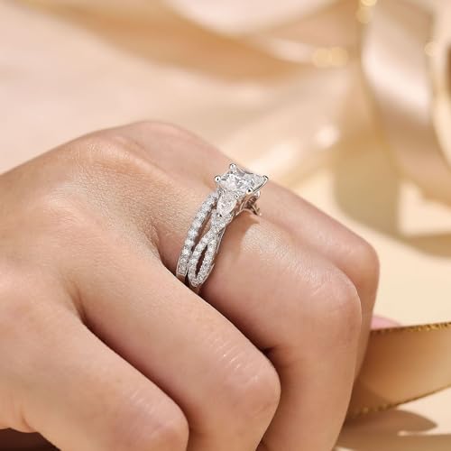 Newshe Jewellery Wedding Ring Set for Women Moissanite Engagement Rings Bridal Sets Princess Pear Promise Anniversary Band Size